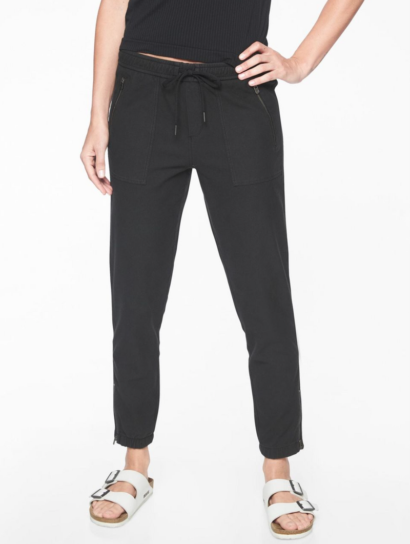 Athleta Black Elastic Waist Zippers Farallon Jogger Pants