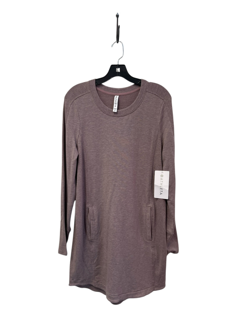 Athleta Size M Taupe Tencel & Cotton Shift Long Sleeve Pockets Crew Neck Dress