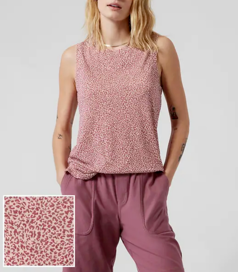 Athleta Micro Cheetah Bashful Rose Sleeveless Breezy Top Tank