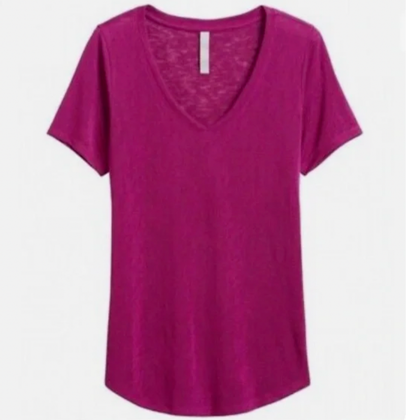 Athleta Purple Scoop V-Neck Short Sleeve Breezy Tee Top