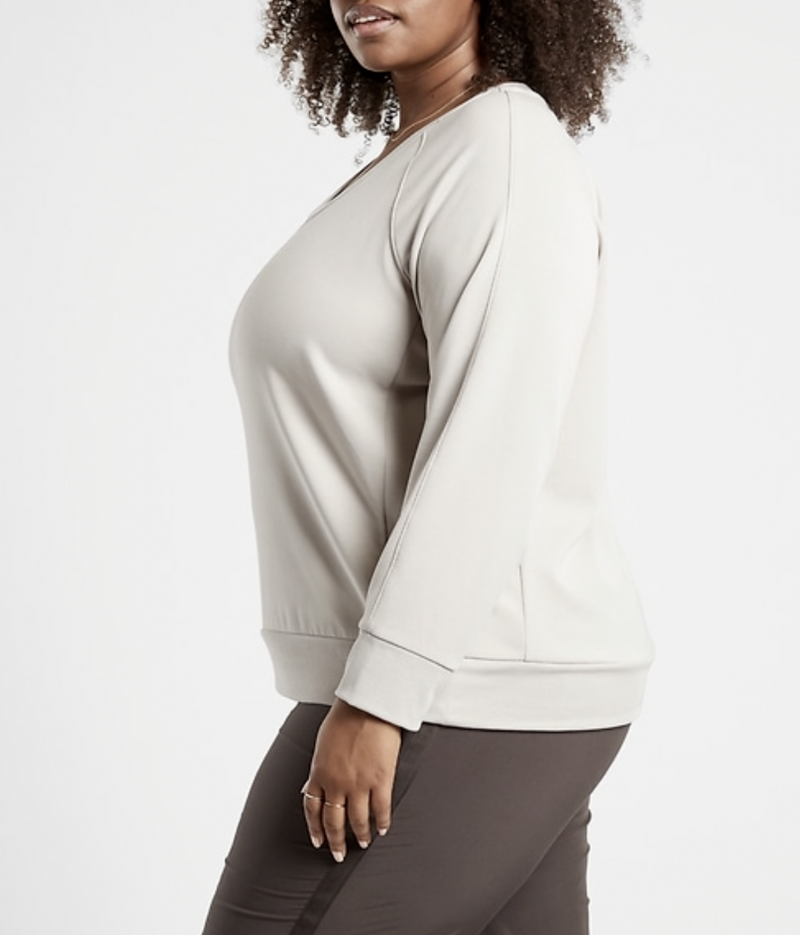 Athleta Abalone Grey Scoop Neck Long Sleeve Seasoft Sweatshirt