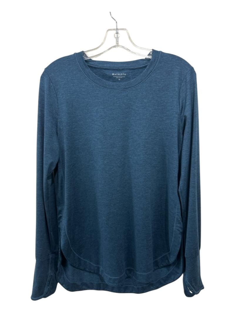 Athleta Size Medium Dark Teal Polyester Blend Heathered Long Sleeve Sweater
