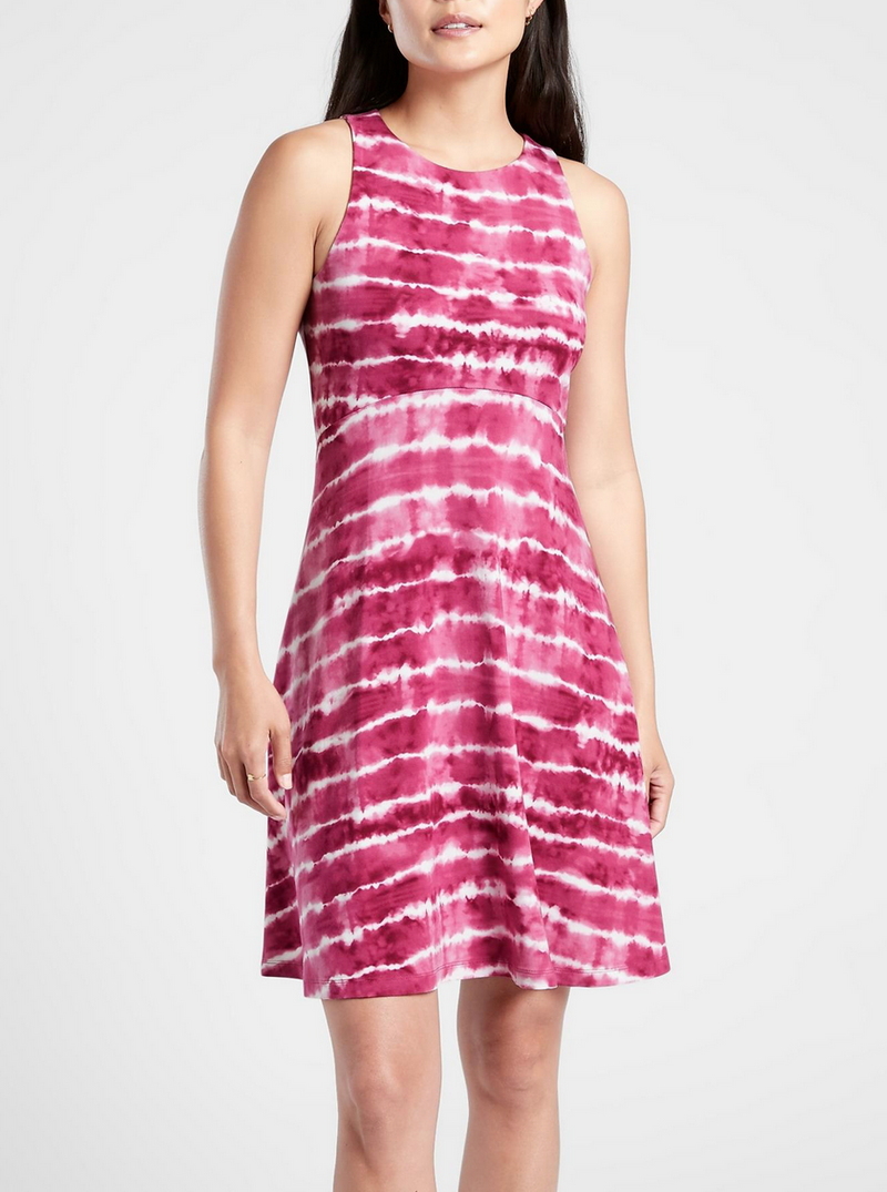Athleta Purple White Tie-Dye Sleeveless Santorini Thera Dress