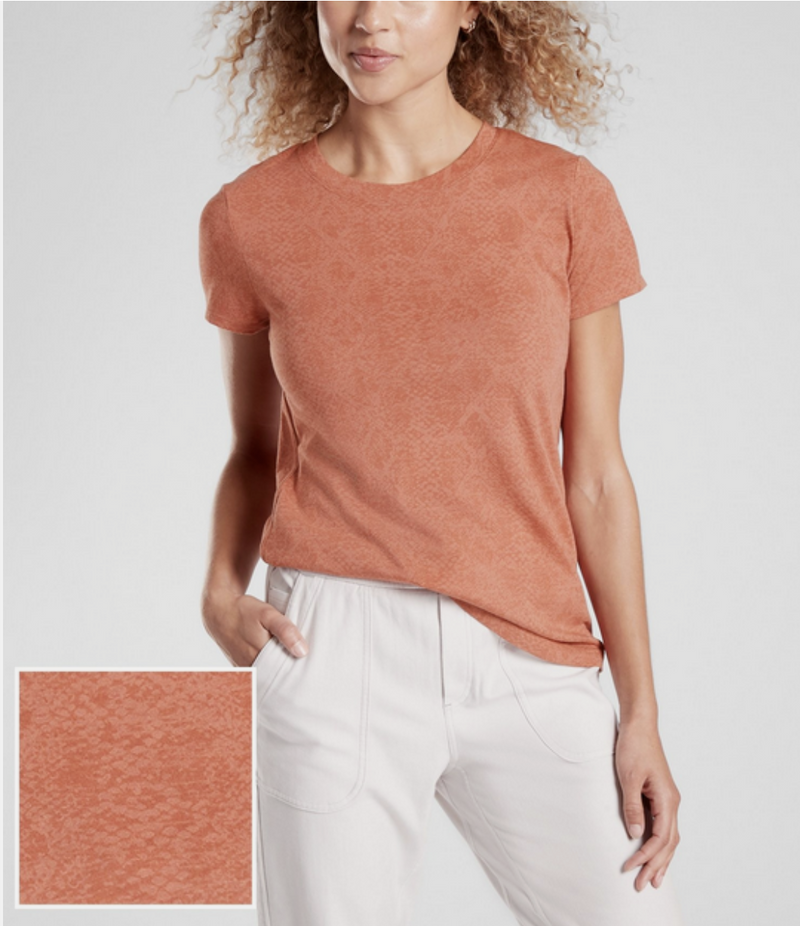 Athleta Etruscan Red Snake Print Short Sleeve Organic Daily Crew Tee