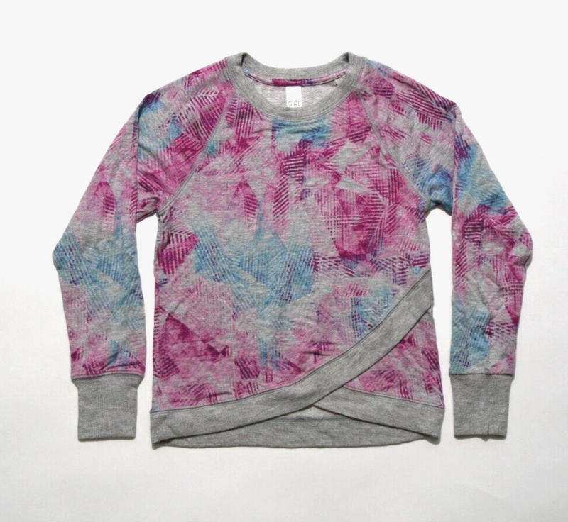 Athleta Girl Grey Blue Pink Long Sleeve Criss Cross My Heart Sweatshirt