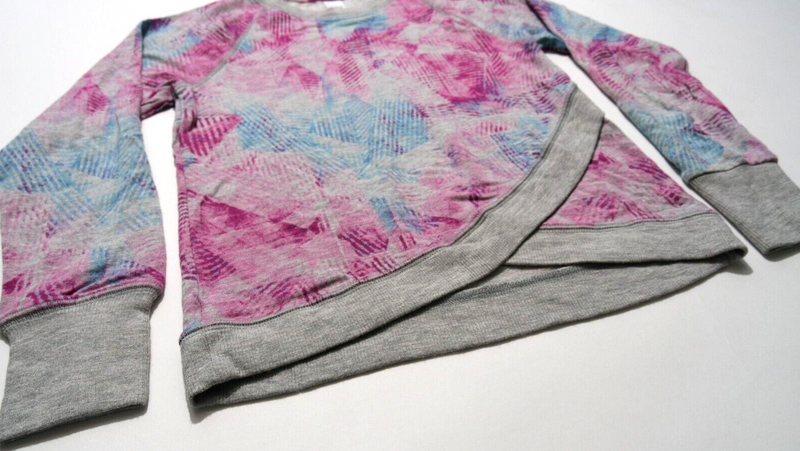 Athleta Girl Grey Blue Pink Long Sleeve Criss Cross My Heart Sweatshirt