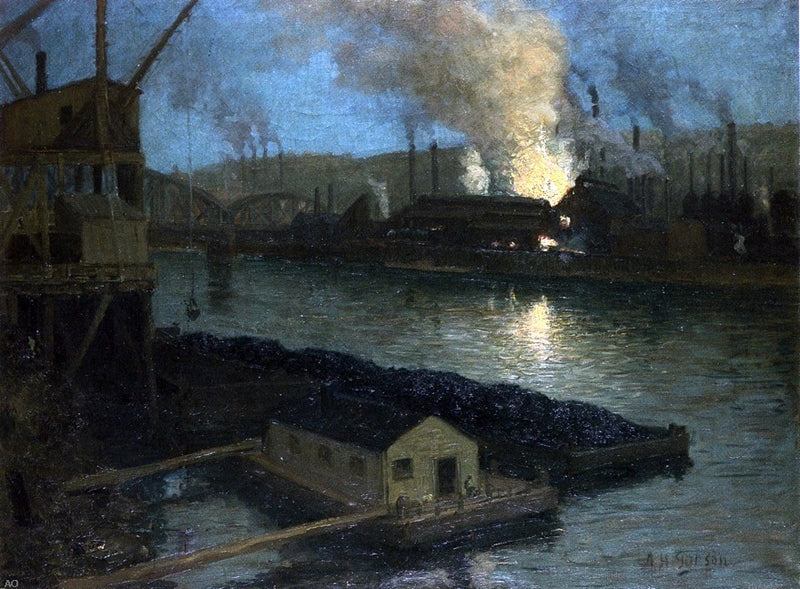 Pittsburgh Mills at Night by Aaron Harry Gorson - Hand Painted Oil Painting
