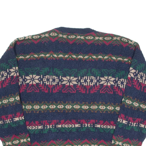 LL BEAN Mens Patterned Jumper Blue Geometric Chunky Knit L