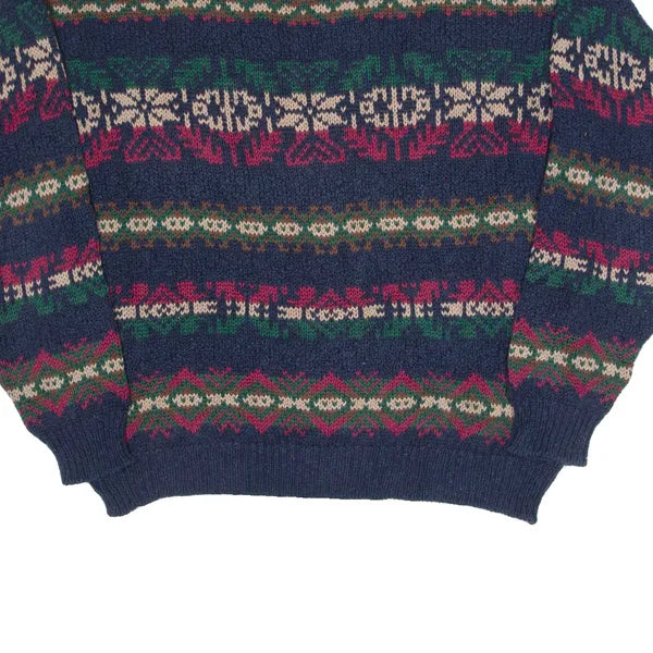 LL BEAN Mens Patterned Jumper Blue Geometric Chunky Knit L