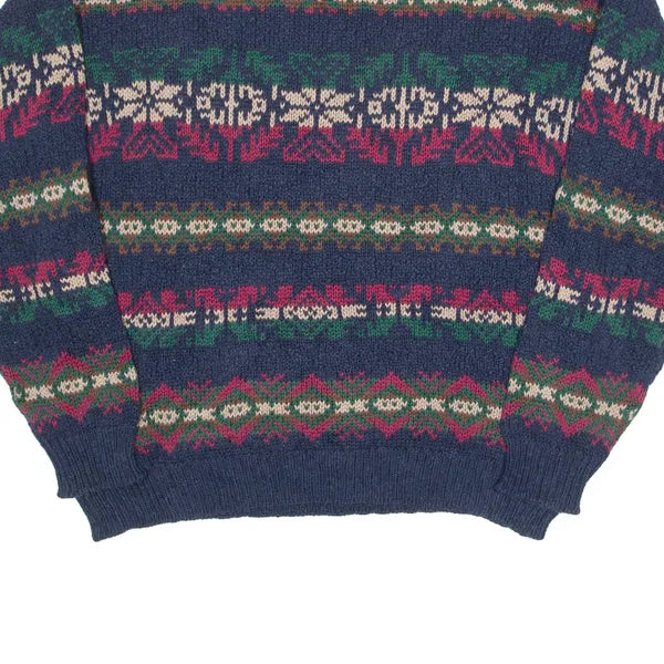 LL BEAN Mens Patterned Jumper Blue Geometric Chunky Knit L