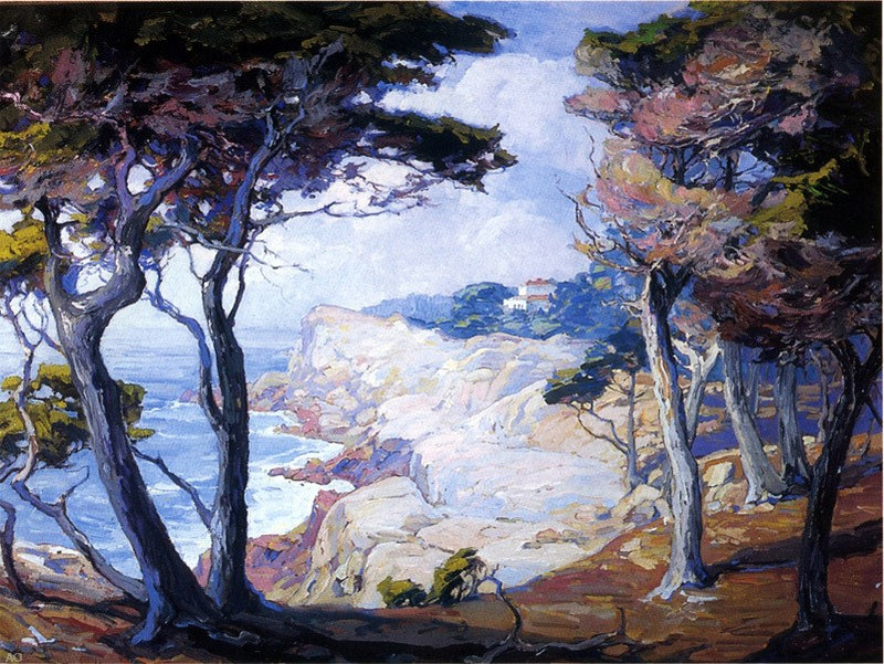 A Villa on the Monterey Coast by Franz Bischoff - Hand Painted Oil Painting