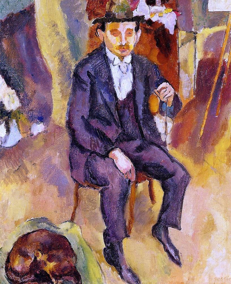 German Painter with Dog in the Studio by Jules Pascin - Hand Painted Oil Painting