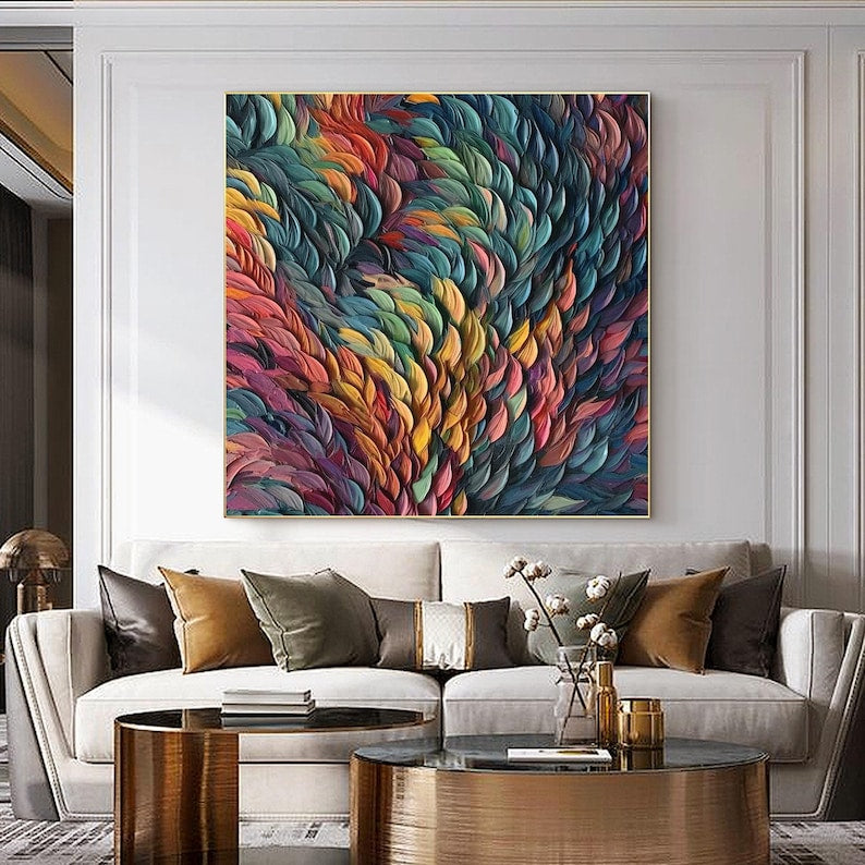 Vibrant Multicolor Feather - Inspired Oil Painting