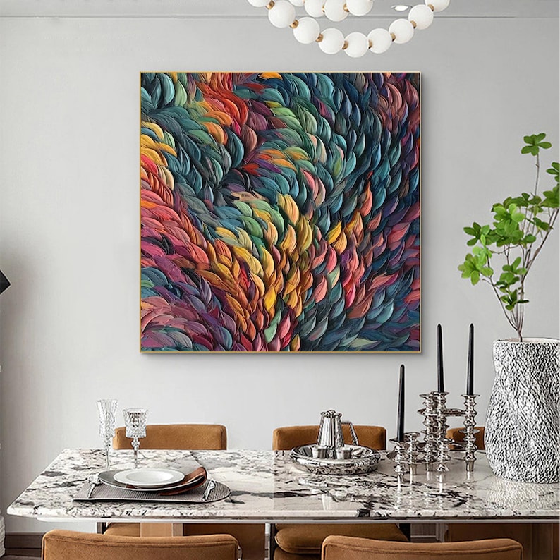 Vibrant Multicolor Feather - Inspired Oil Painting