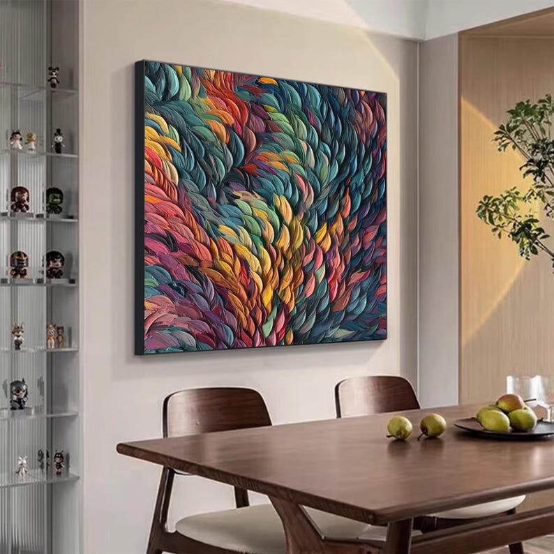 Vibrant Multicolor Feather - Inspired Oil Painting