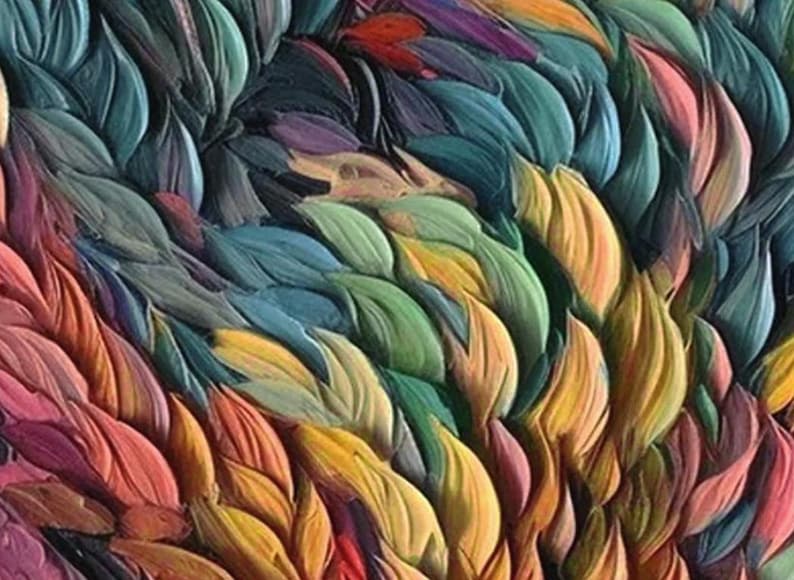Vibrant Multicolor Feather - Inspired Oil Painting
