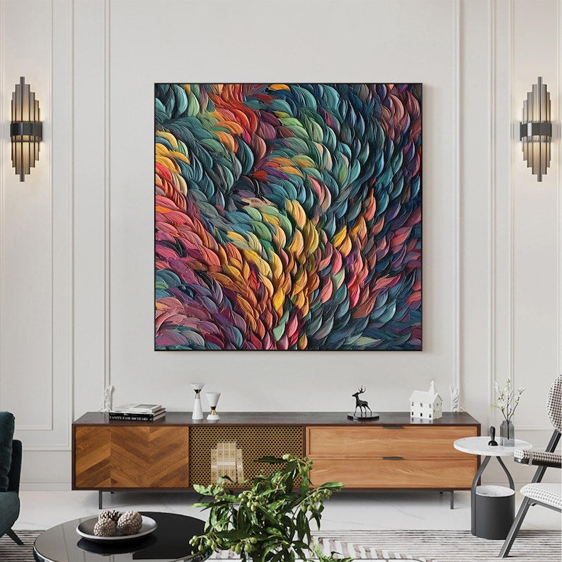 Vibrant Multicolor Feather - Inspired Oil Painting