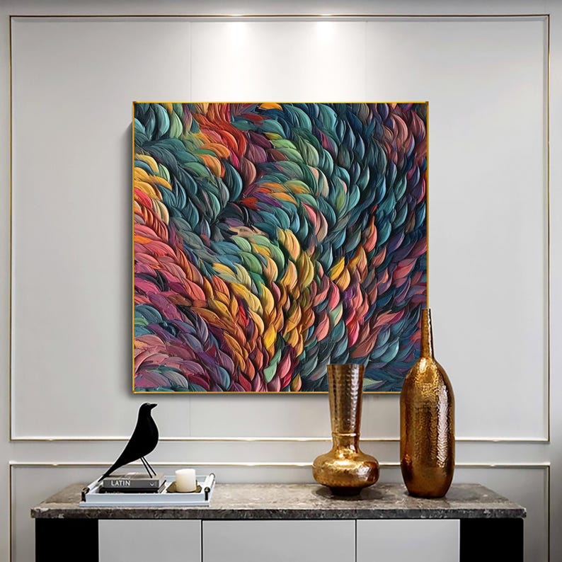 Vibrant Multicolor Feather - Inspired Oil Painting