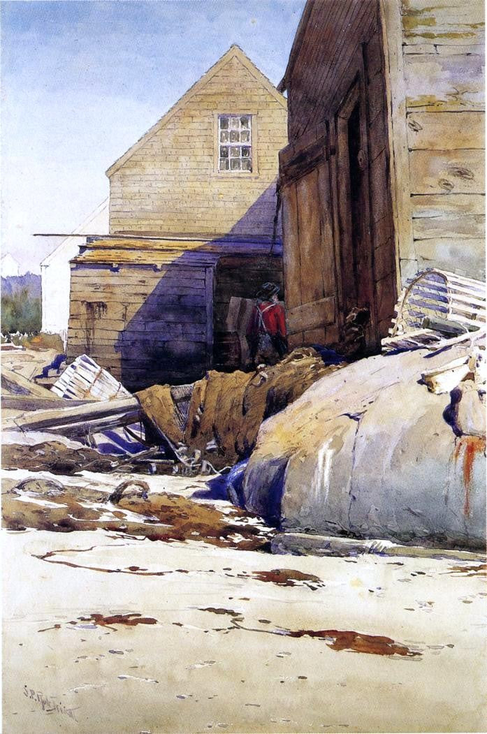 Fish Houses and Beach by Samuel R Triscott - Hand Painted Oil Painting