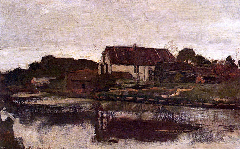 A Farm On The Waterfront by Johann Hendrik  Weissenbruch - Hand Painted Oil Painting