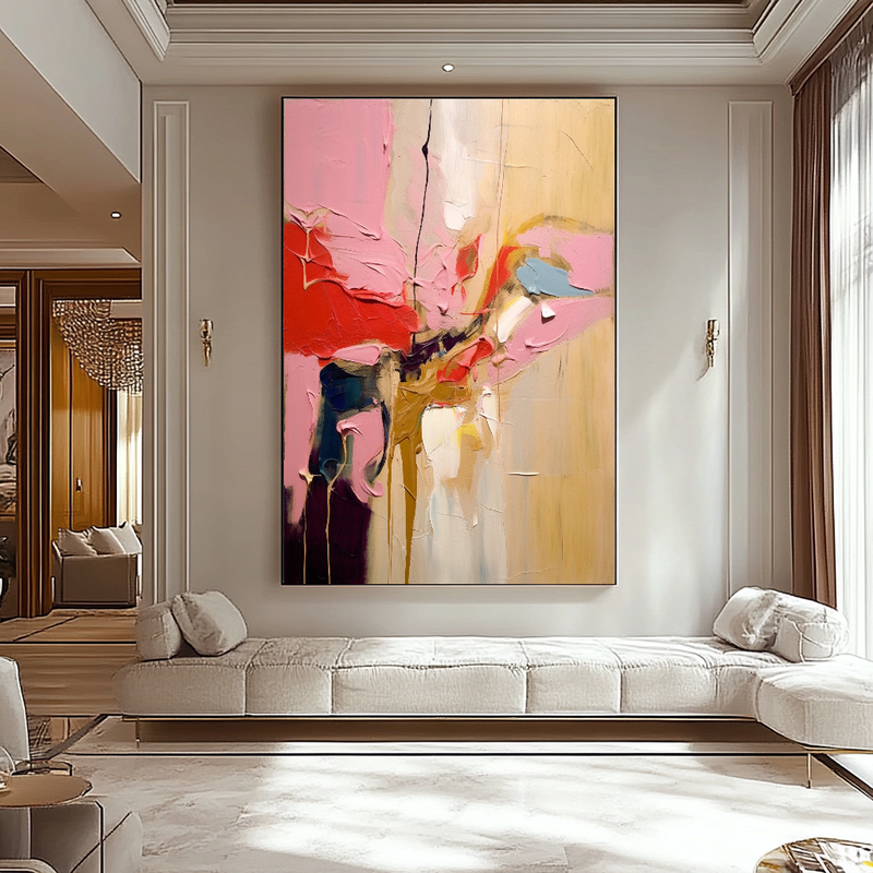 Gold Blue Abstract Art - Modern Impasto Oil Painting on Canvas for Living Room, Office, Hotel