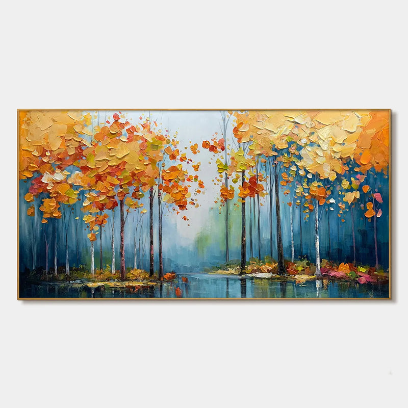 AUTUMN REFLECTIONS: Colorful Autumn Forest Landscape Oil Painting