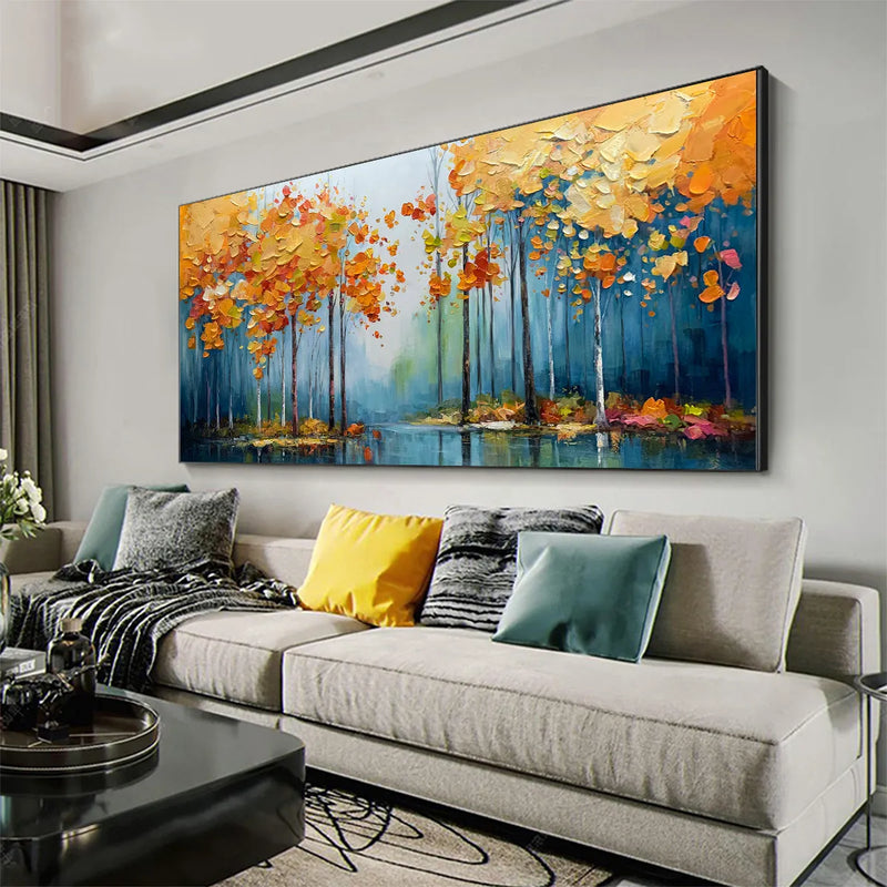 AUTUMN REFLECTIONS: Colorful Autumn Forest Landscape Oil Painting