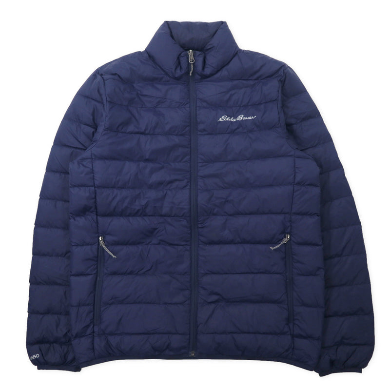 Eddie Bauer ダウンジャケット S ネイビー ナイロン 650フィルパワー ワンポイントロゴ EB650