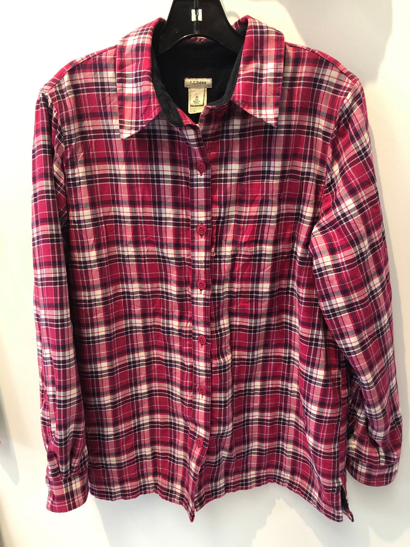 Pink fleece lined plaid LL Bean flannel Medium