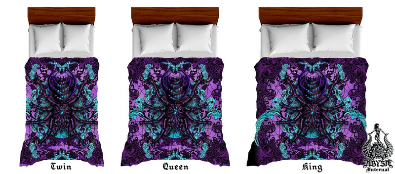 Pastel Goth Bedding Set, Comforter or Duvet, Bed Cover, Bedroom Decor, King, Queen & Twin Size - Tarantula Spider Black and Purple
