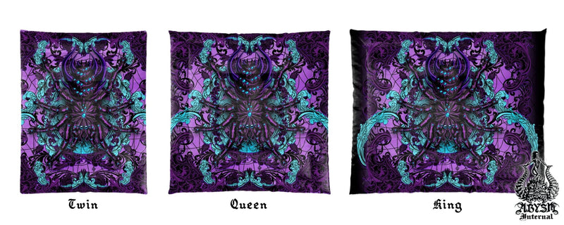 Pastel Goth Bedding Set, Comforter or Duvet, Bed Cover, Bedroom Decor, King, Queen & Twin Size - Tarantula Spider Black and Purple
