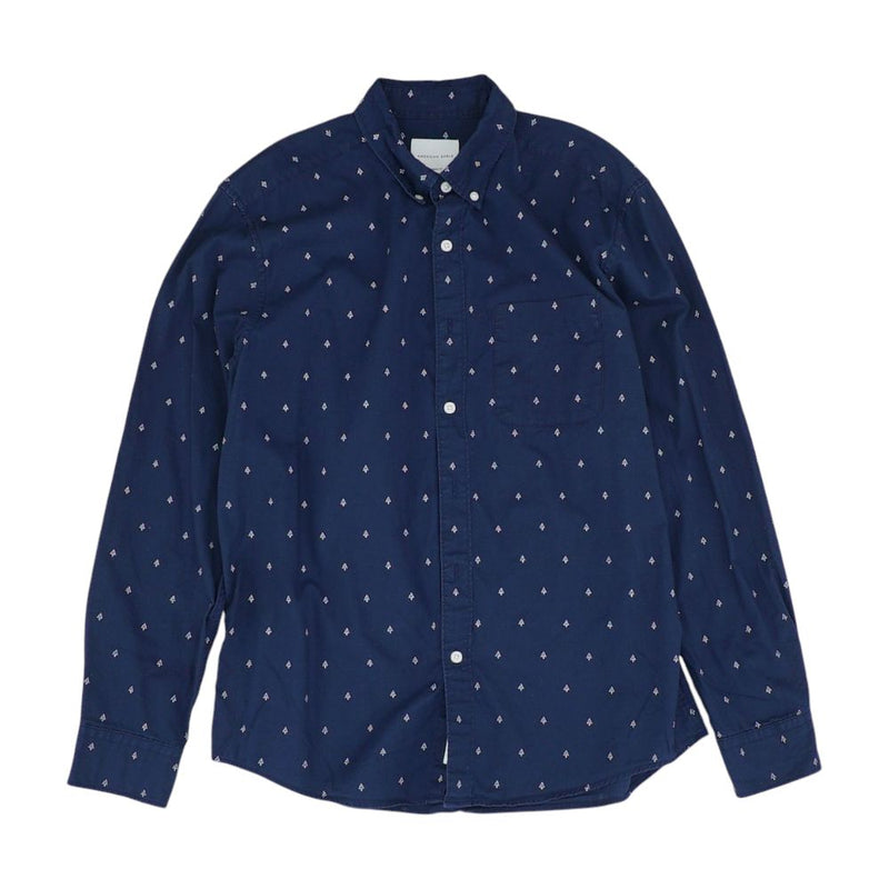 Navy Graphic Long Sleeve Button Down
