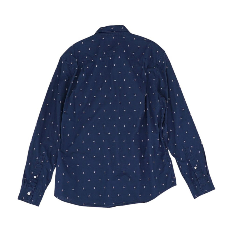 Navy Graphic Long Sleeve Button Down