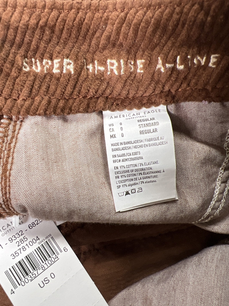 NEW American Eagle Women’s Brown Corduroy Hi-Rise A-Line Skirt - 0