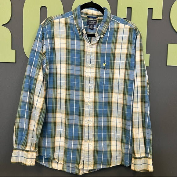 American Eagle Plaid Casual Button Down Men’s Shirt Large