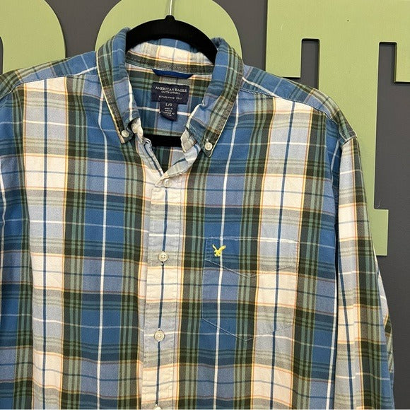 American Eagle Plaid Casual Button Down Men’s Shirt Large