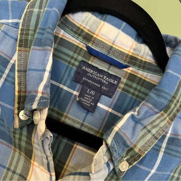 American Eagle Plaid Casual Button Down Men’s Shirt Large