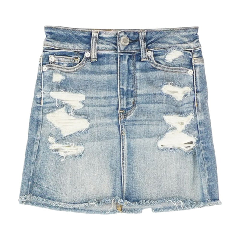 Blue Solid Mini Skirt