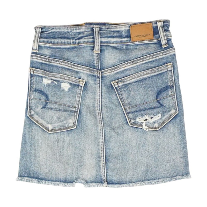 Blue Solid Mini Skirt