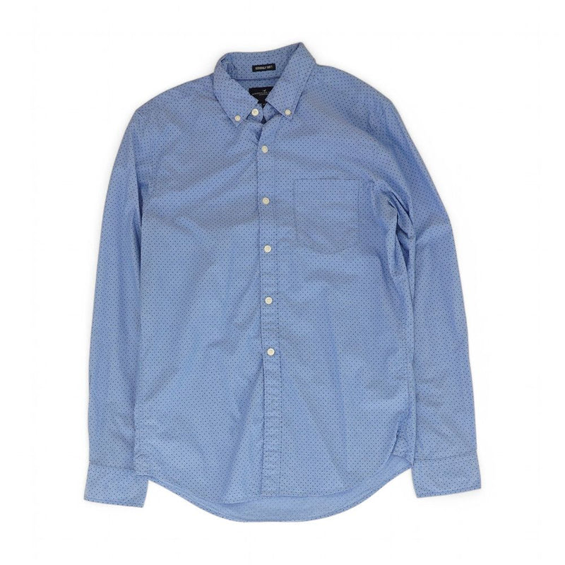 Blue Polka Dot Long Sleeve Button Down