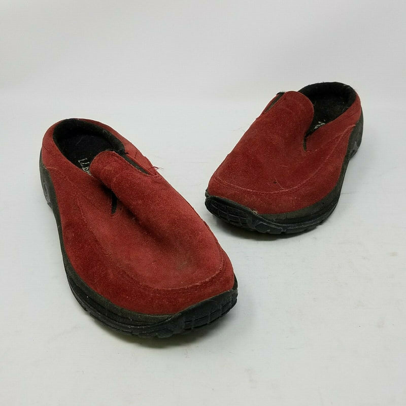 LL Bean Slip On Suede Mules Mocs Moccasins Comfort Shoes Womens 5.5 Red Slides