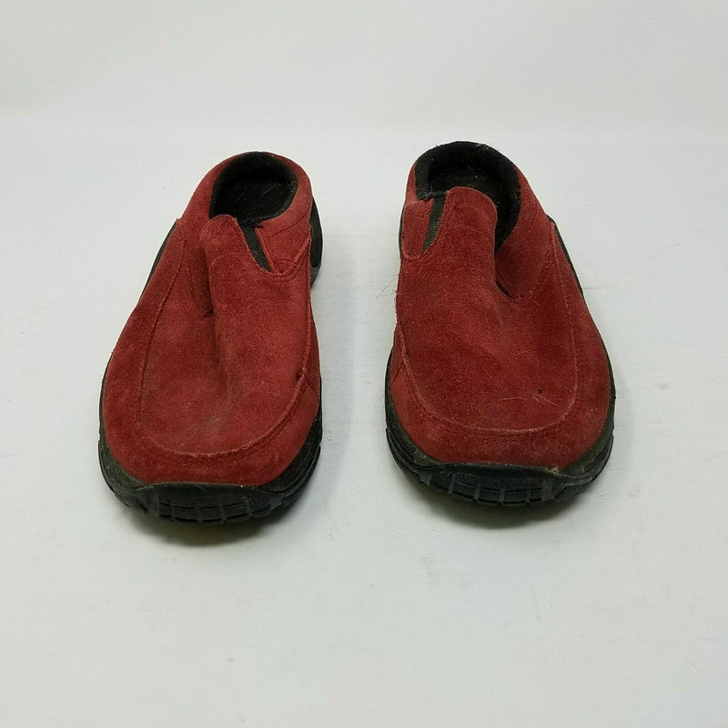 LL Bean Slip On Suede Mules Mocs Moccasins Comfort Shoes Womens 5.5 Red Slides