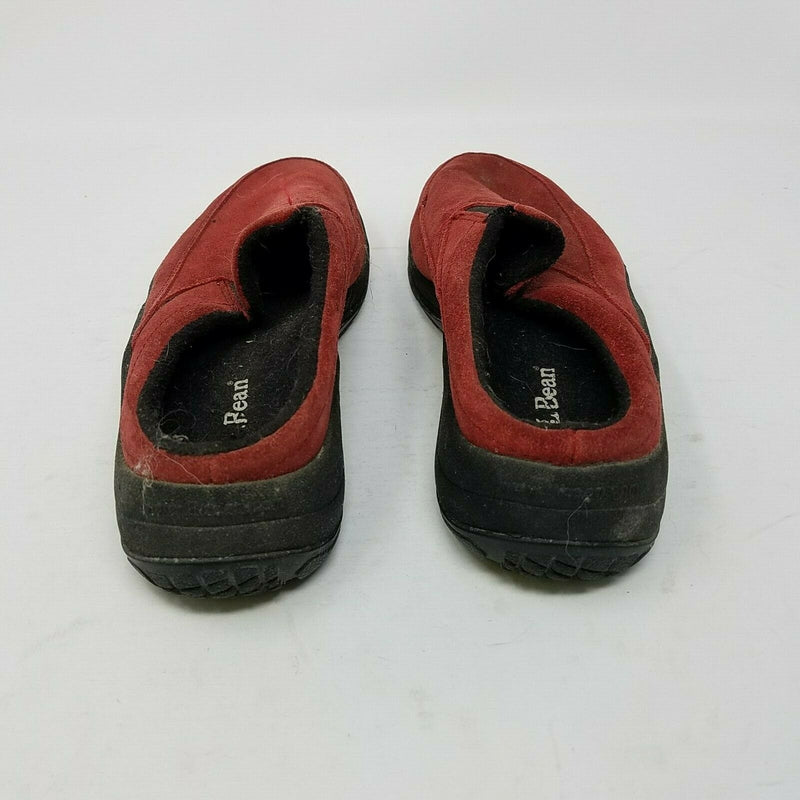 LL Bean Slip On Suede Mules Mocs Moccasins Comfort Shoes Womens 5.5 Red Slides