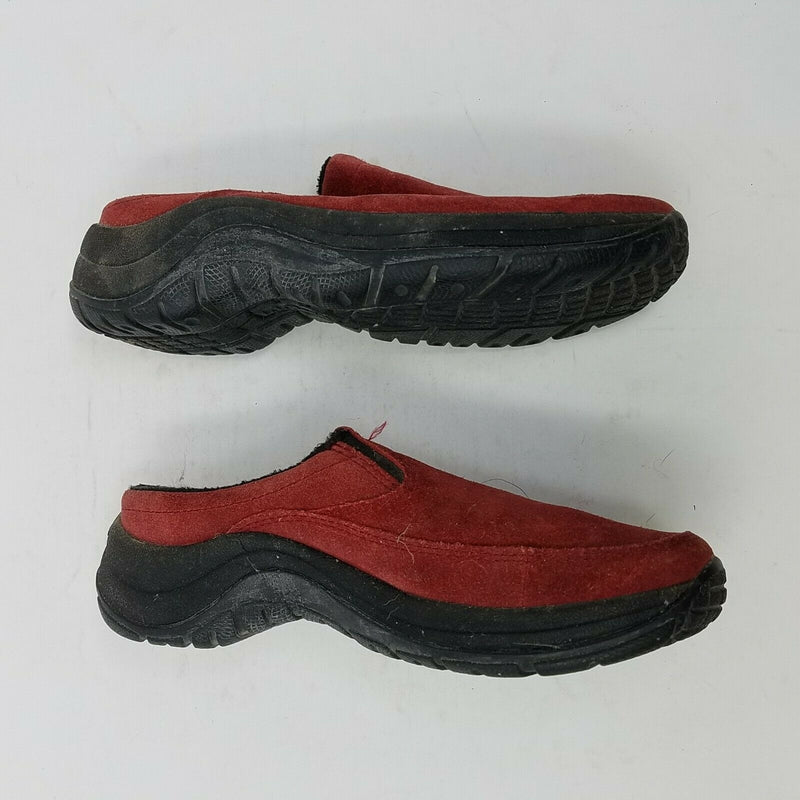 LL Bean Slip On Suede Mules Mocs Moccasins Comfort Shoes Womens 5.5 Red Slides