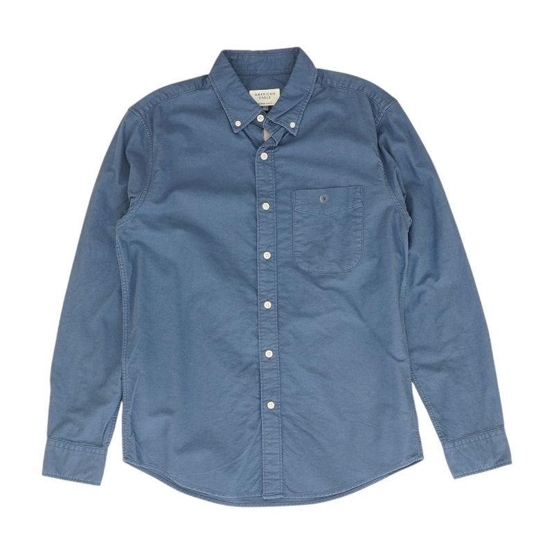 Blue Solid Long Sleeve Button Down