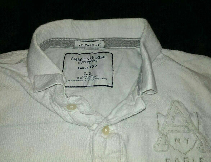Mens American Eagle Polo Shirt Size Large Vintage Fit Solid White Striped