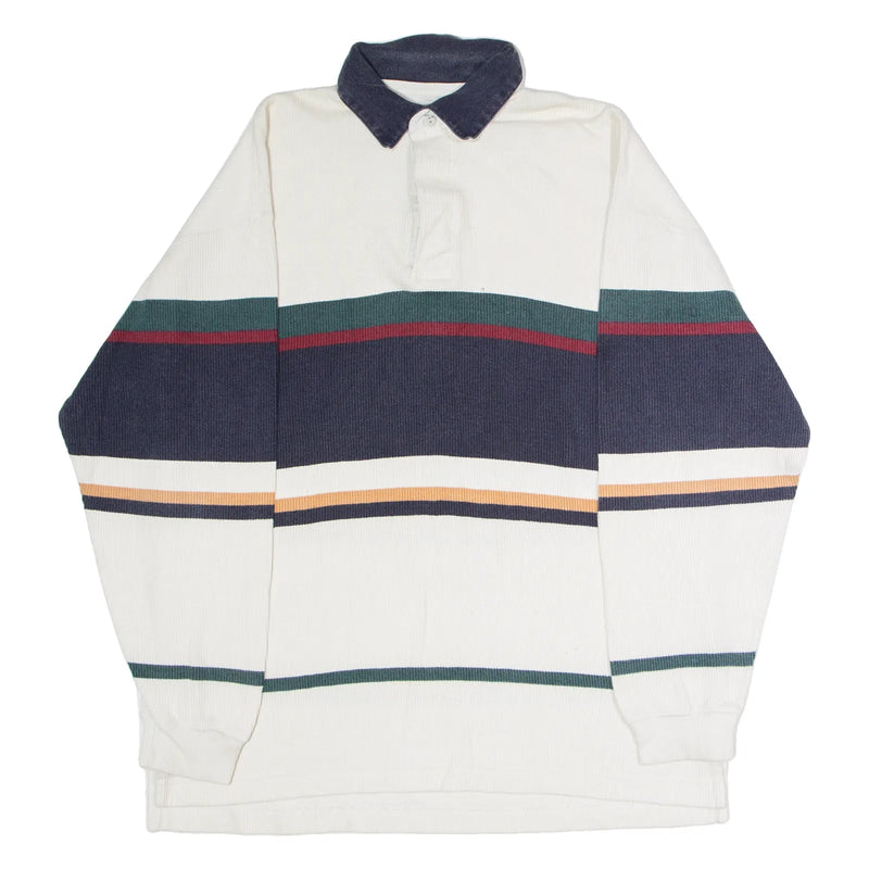 EDDIE BAUER Mens Patterned Jumper White Striped Collared 90s M