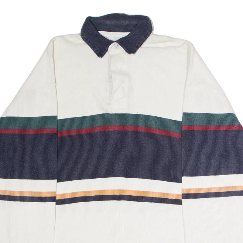 EDDIE BAUER Mens Patterned Jumper White Striped Collared 90s M