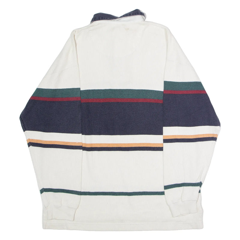 EDDIE BAUER Mens Patterned Jumper White Striped Collared 90s M