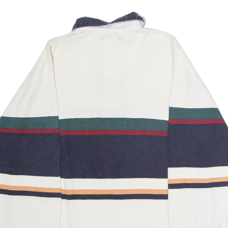 EDDIE BAUER Mens Patterned Jumper White Striped Collared 90s M